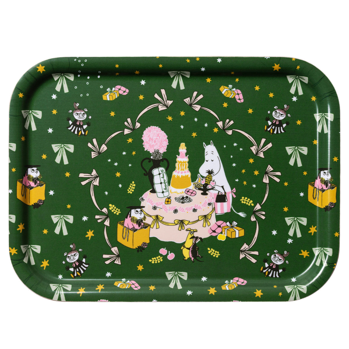 Grøn Moomin Arabia serveringsbakke med Mumi-motiv, 27 x 20 cm