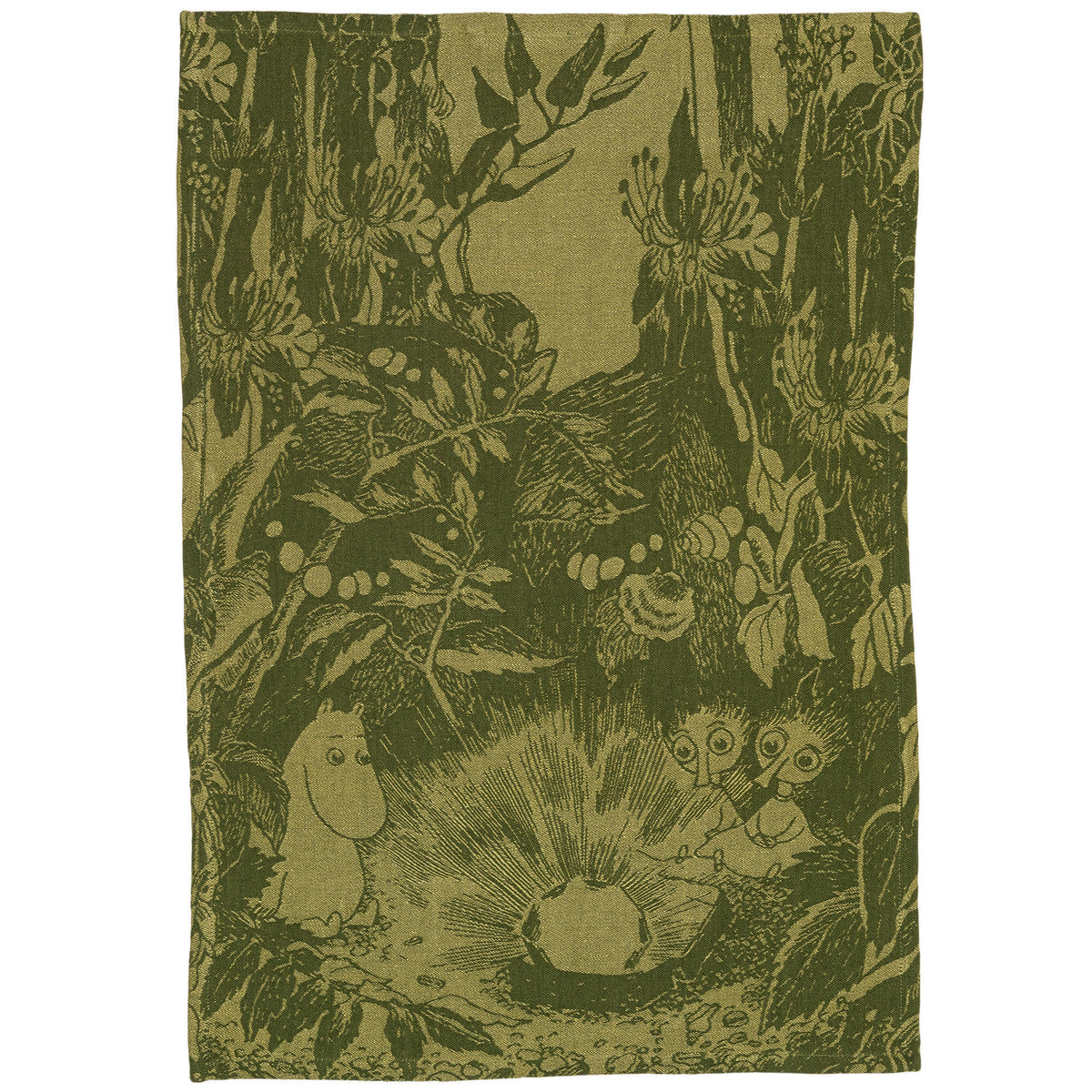 Grønt Moomin Arabia viskestykke Mystikkens skov i hør og bomuld, 45 × 65 cm