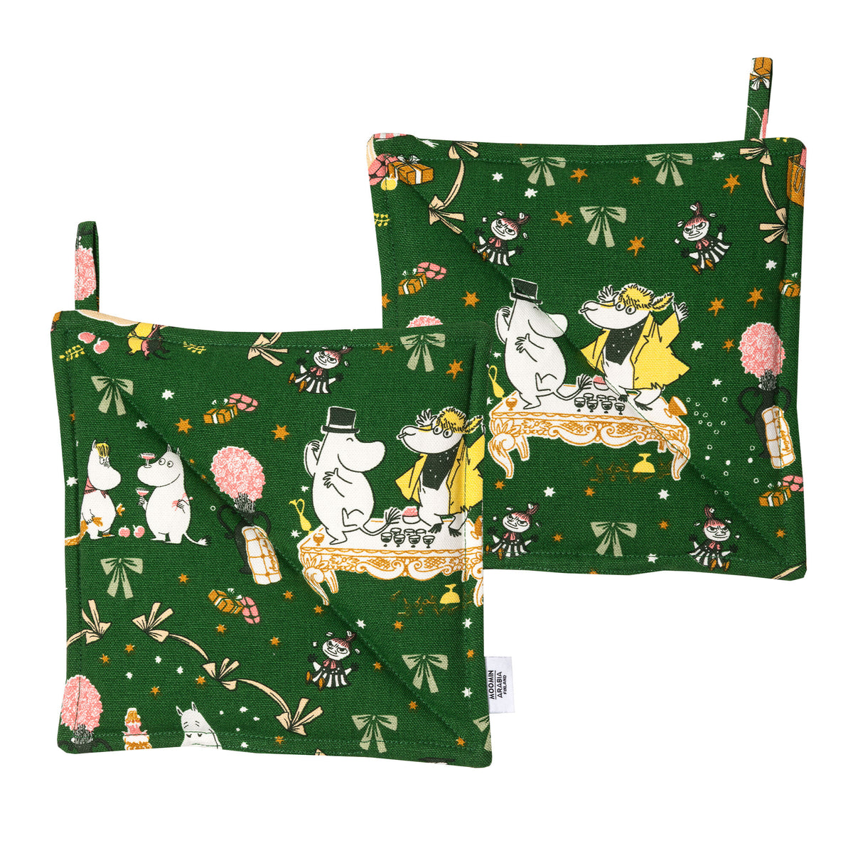 Grønne Moomin Arabia grydelapper med Mumitroldene, 22 x 22 cm