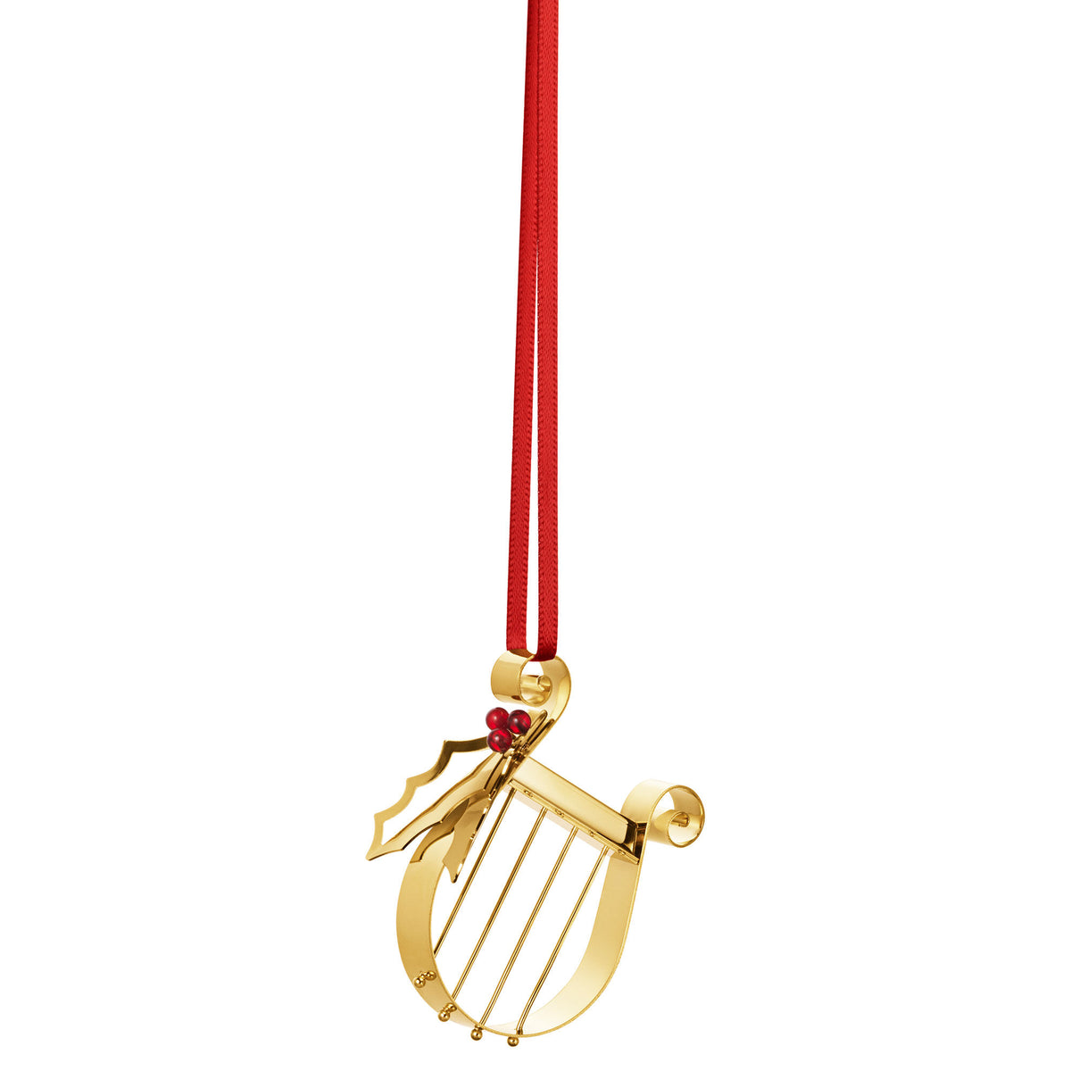 Georg Jensen Classic Christmas 2026 Harpa julepynt i guld med kristtornskvist