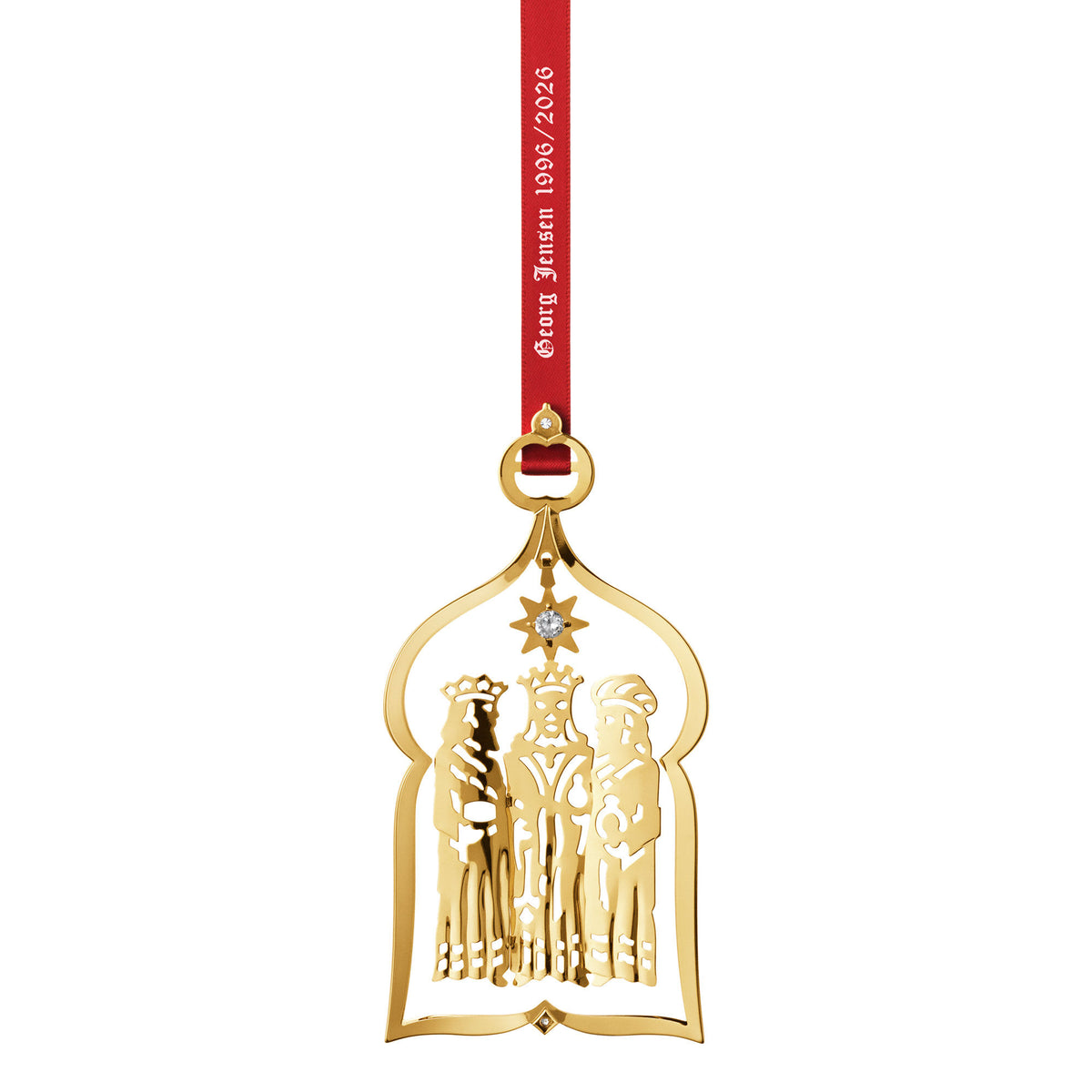 Georg Jensen 1996-jubilæumsmobil i guld med jubilæumsbånd til ophæng