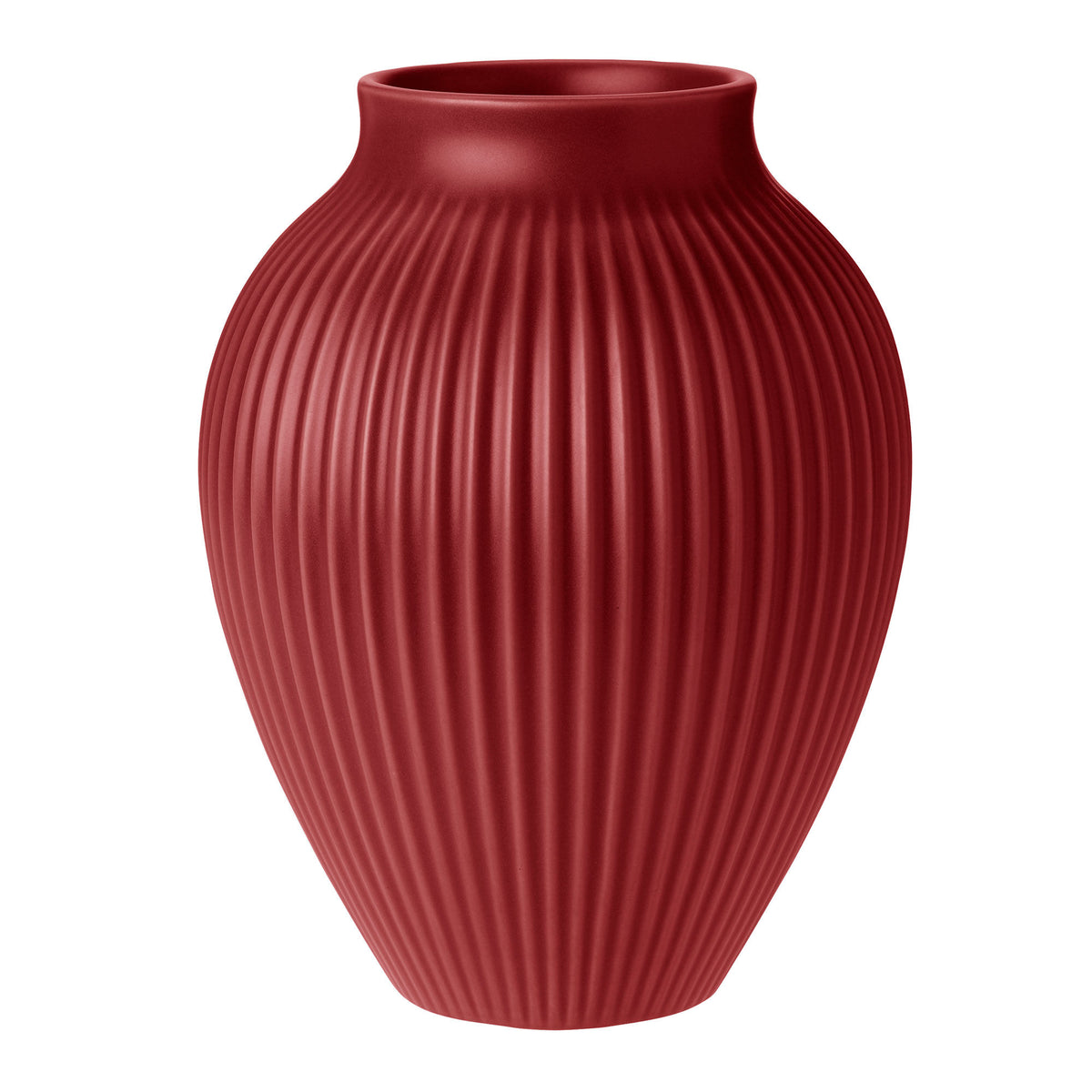 Knabstrup vase i ripple soft cherry med riflet struktur, 20 cm høj