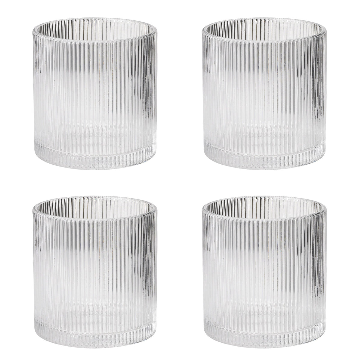Fire Stelton Pilastro lowballglas på 35 cl med rillet art deco-inspireret design