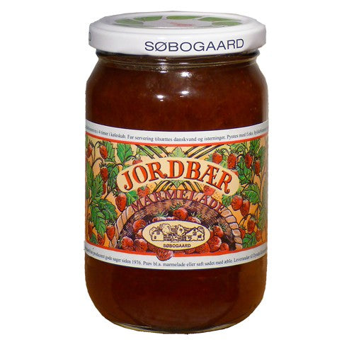 Glas med Søbogaard økologisk jordbærmarmelade, 390 gram