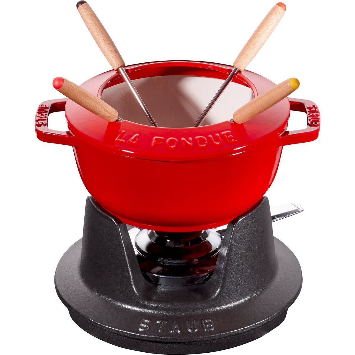 Staub fonduesæt i kirsebærrødt støbejern på 16 cm