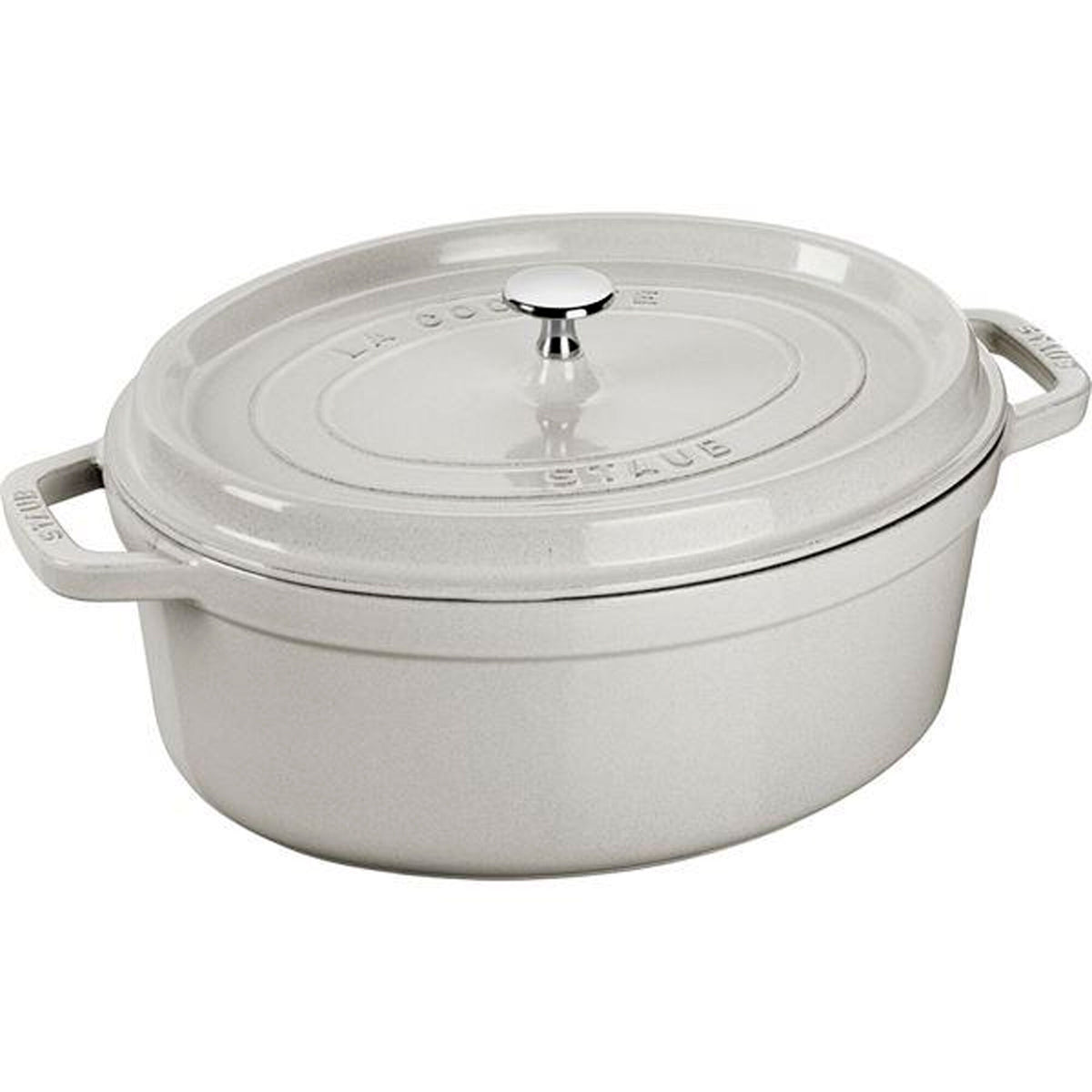 Staub La Cocotte oval støbejernsgryde på 31 cm i perlemorsskimrende white truffle