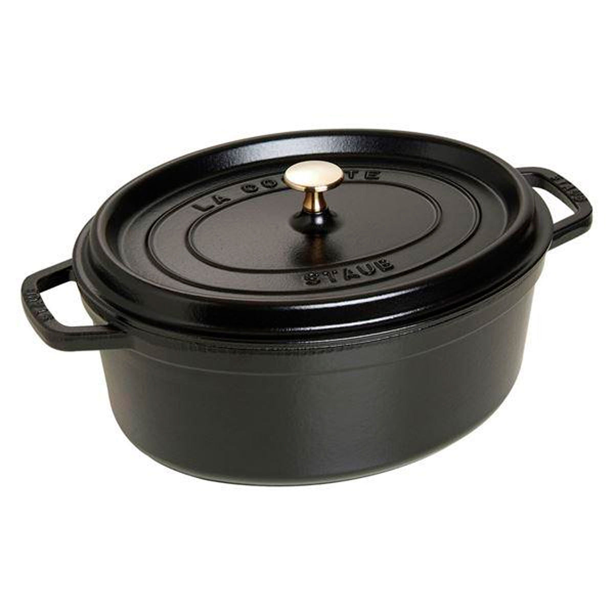 Sort oval Staub La Cocotte støbejernsgryde på 31 cm og 5,5 liter