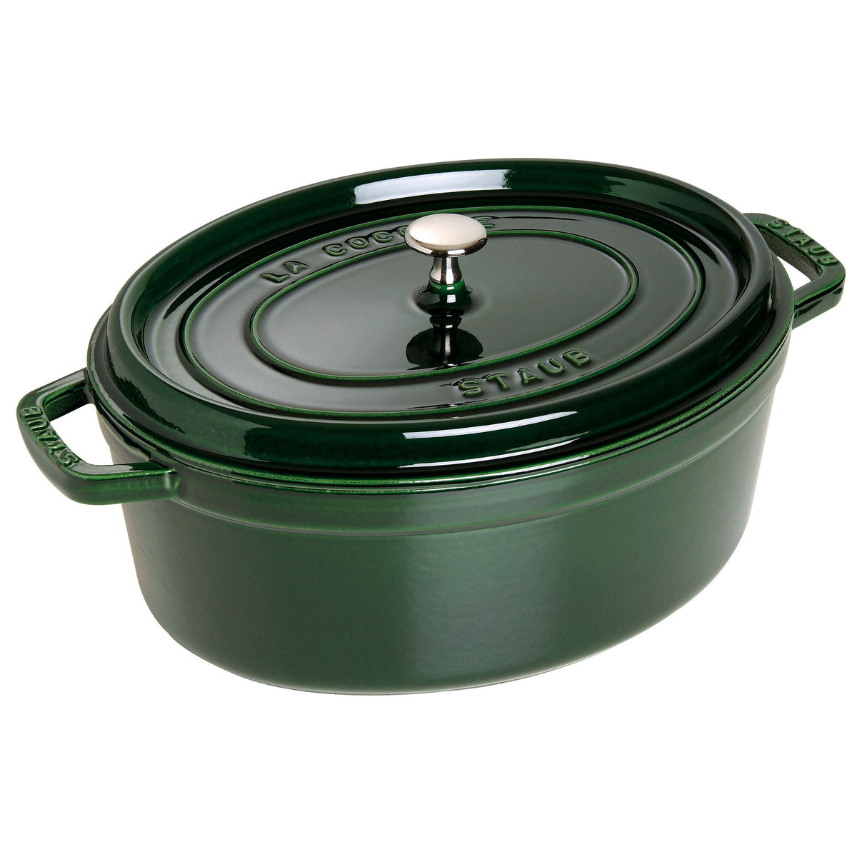 Oval Staub La Cocotte støbejernsgryde i basilikagrøn, 31 cm og 5,5 liter