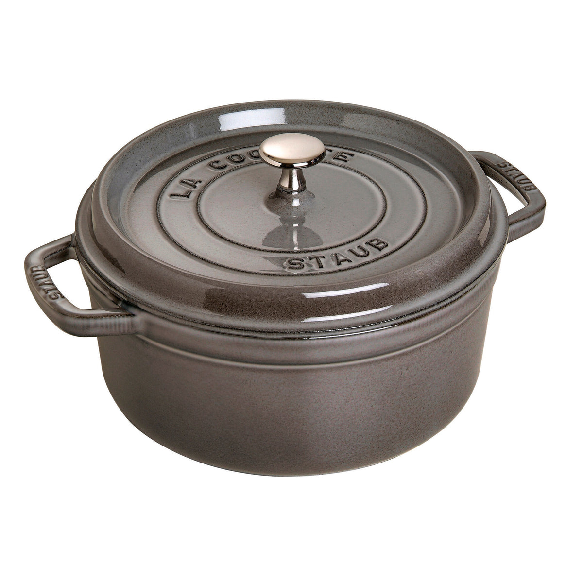 Rund grafitgrå støbejernsgryde fra Staub, La Cocotte, 18 cm og 1,7 liter