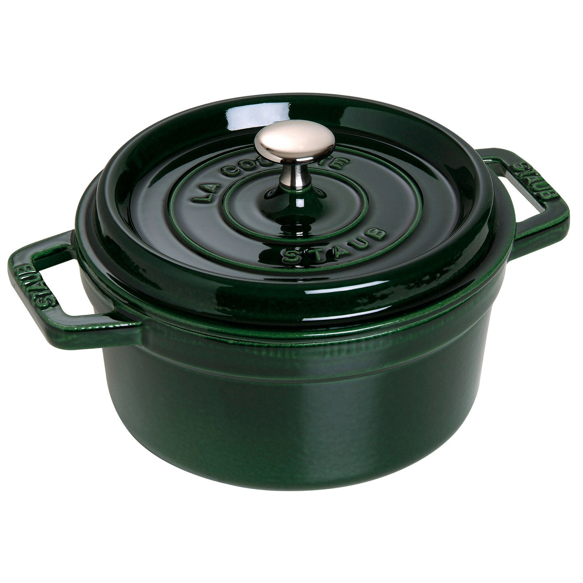 Rund Staub La Cocotte støbejernsgryde i basilikagrøn majolika-emalje, 20 cm