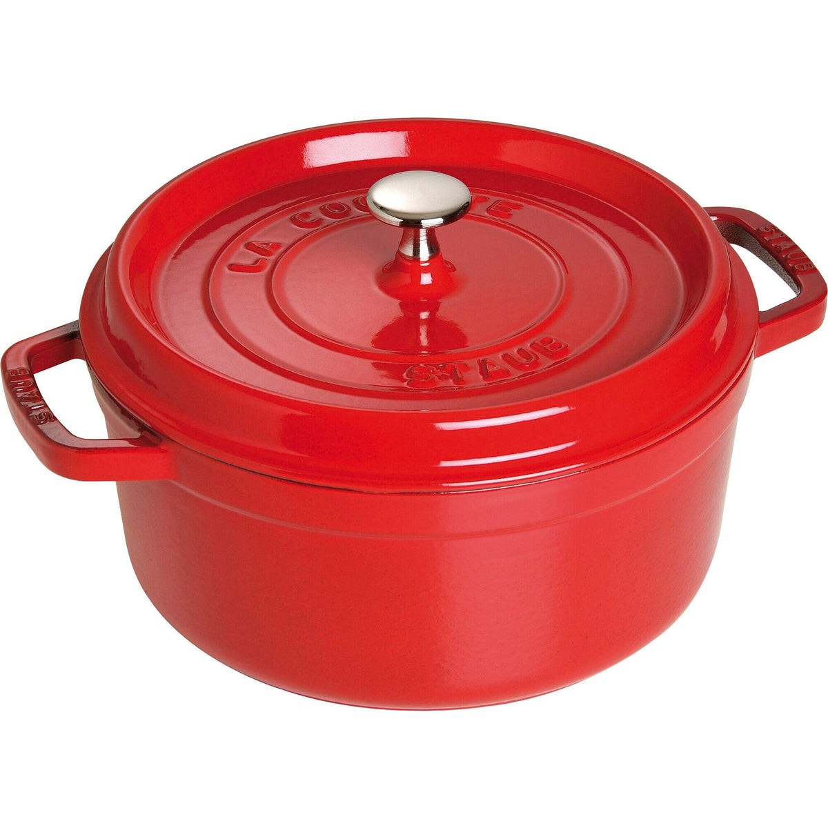 Rund Staub La Cocotte støbejernsgryde, 24 cm, i kirsebærrød