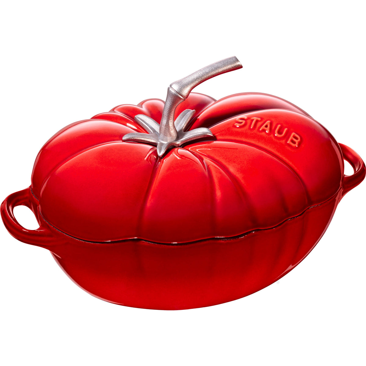 Kirsebærrød Staub La Cocotte støbejernsgryde formet som en tomat, 2,9 liter