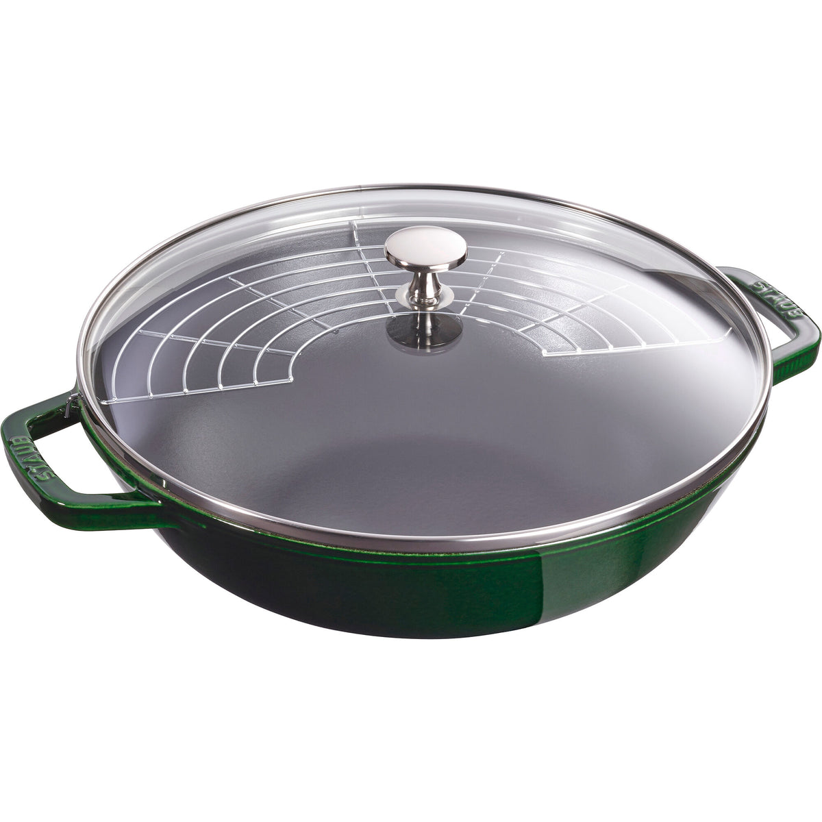 Grøn Staub wok med glaslåg, 30 cm