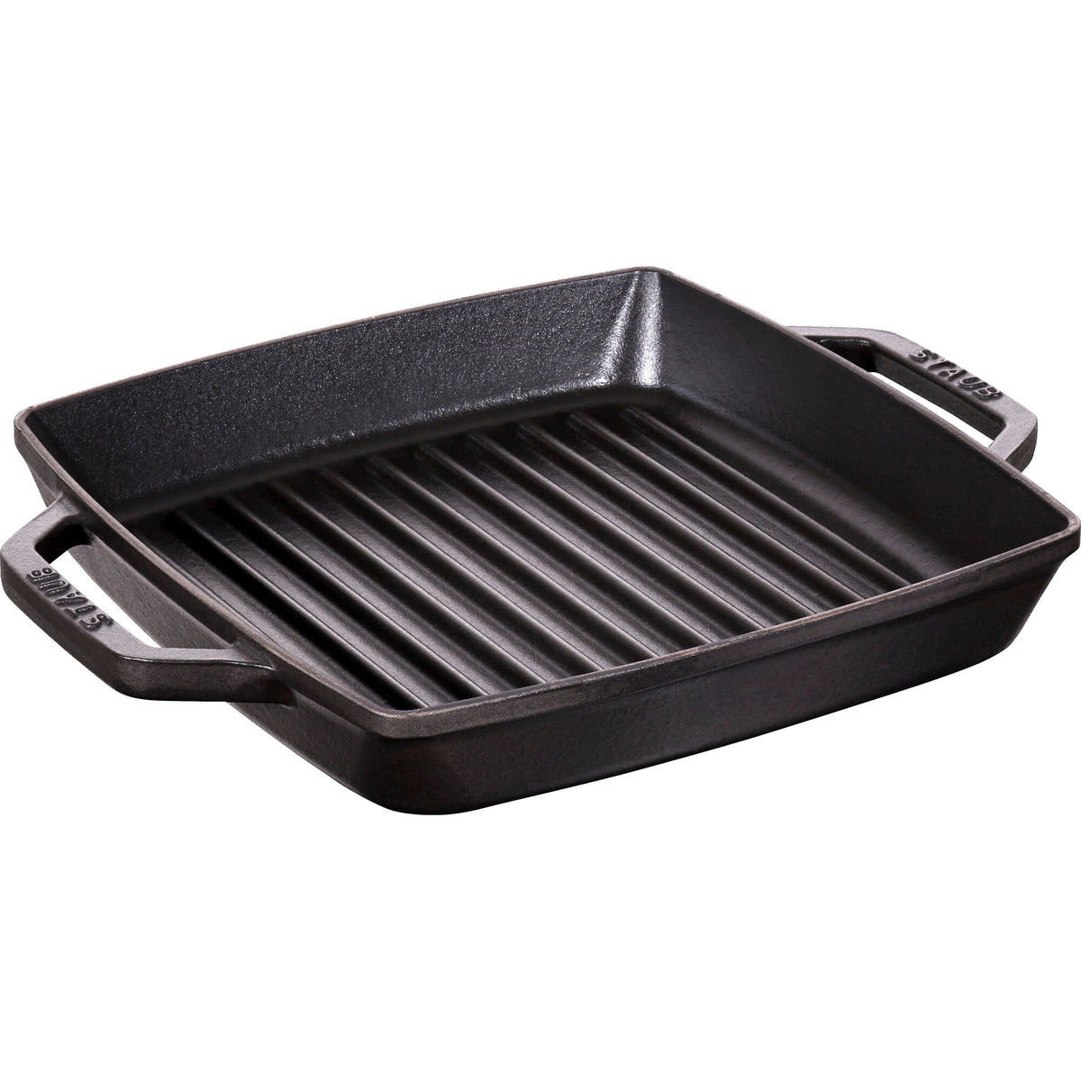 Sort kvadratisk grillpande i støbejern fra Staub, 23 x 23 cm