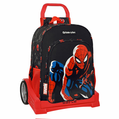 Skolerygsæk med Hjul Safta Sort Spiderman Rød 33 x 14 x 42 cm