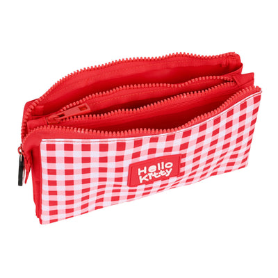 Tredobbelt bæretaske Hello Kitty Spring Rød (22 x 12 x 3 cm)