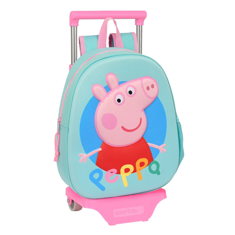 Skolerygsæk med Hjul Peppa Pig Turkisblå 27 x 32 x 10 cm