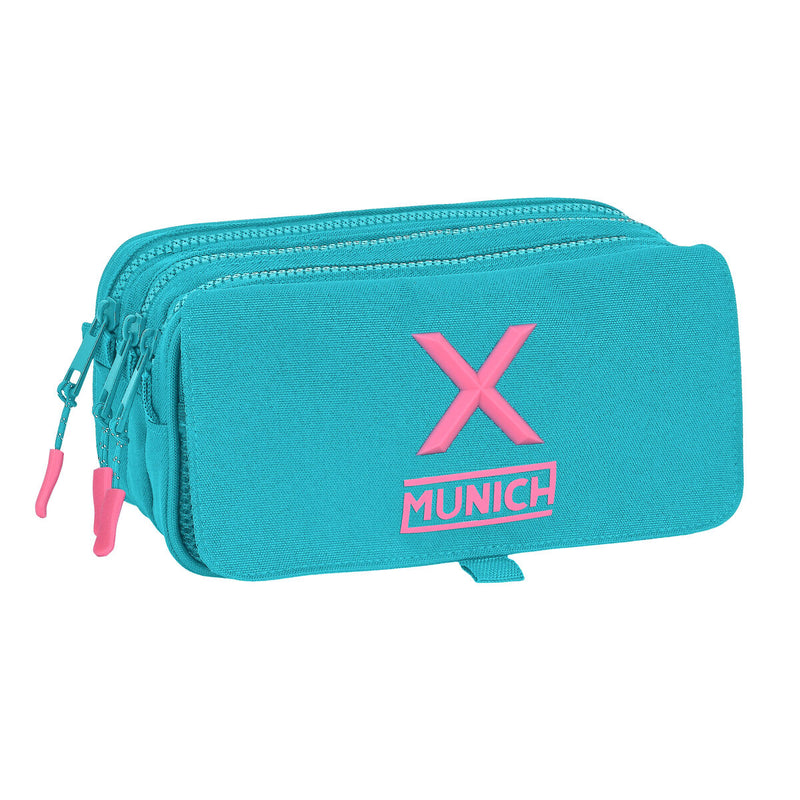 Tredobbelt bæretaske Munich Turquesa Turkisblå (21,5 x 10 x 8 cm)