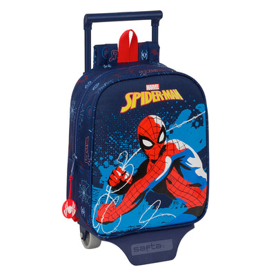 Skolerygsæk med Hjul Spider-Man Neon Marineblå 22 x 27 x 10 cm
