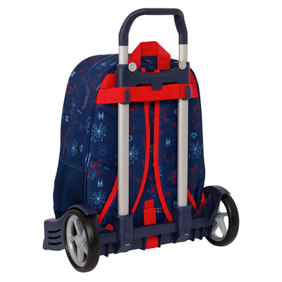 Skolerygsæk med Hjul Spider-Man Neon Marineblå 33 x 42 x 14 cm