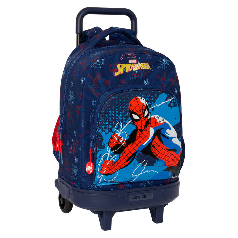 Skolerygsæk med Hjul Spider-Man Neon Marineblå 33 X 45 X 22 cm
