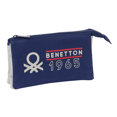Tredobbelt bæretaske Benetton Varsity Grå Marineblå 22 x 12 x 3 cm