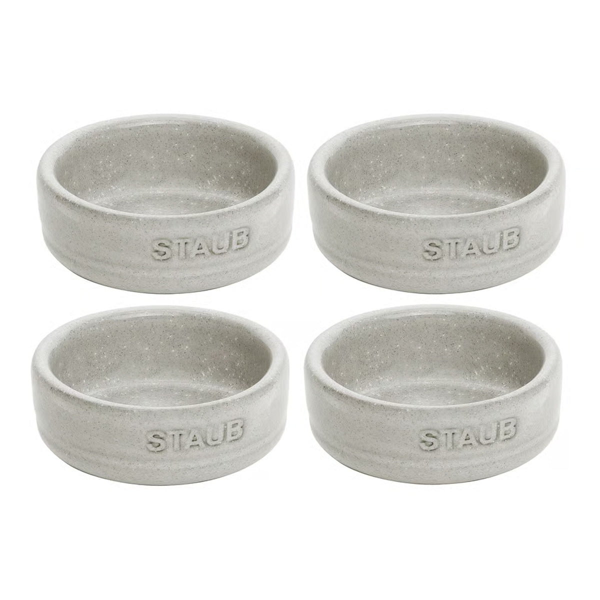 Fire små Staub Dining Line skåle på 6 cm i farven white truffle