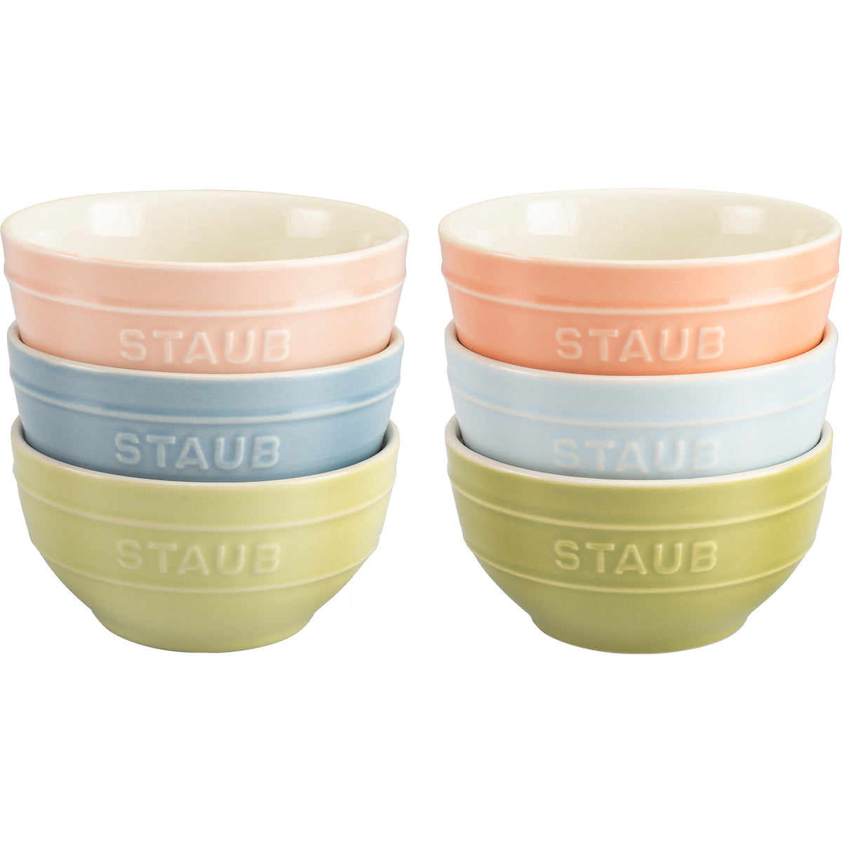 Staub Macaron skålesæt i keramik med seks farverige skåle på 12 cm