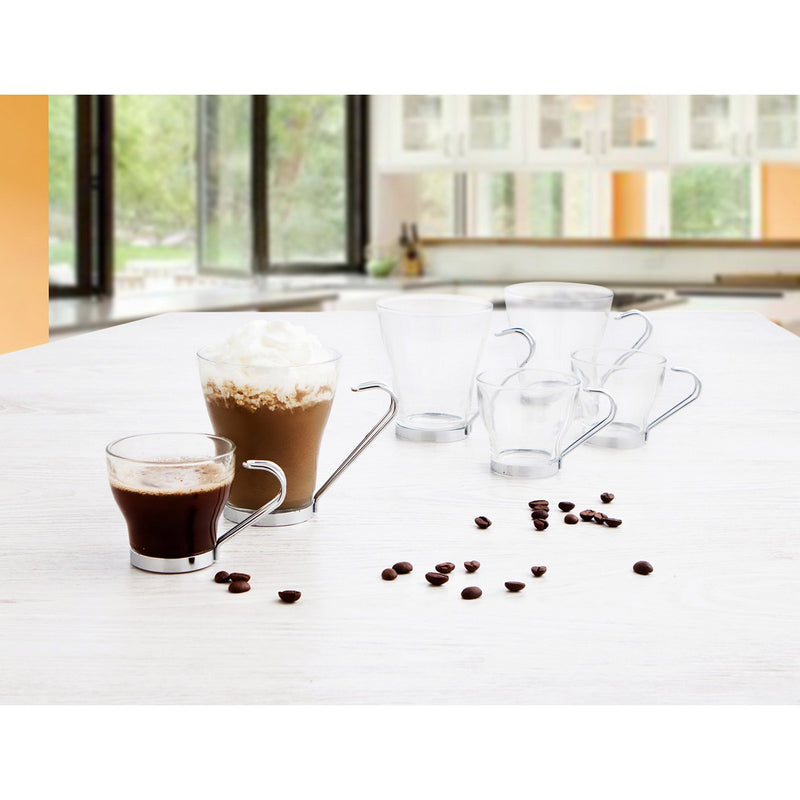 Dele kaffekopsæt Quid Gennemsigtig Stål Glas (250 ml) (3 enheder)