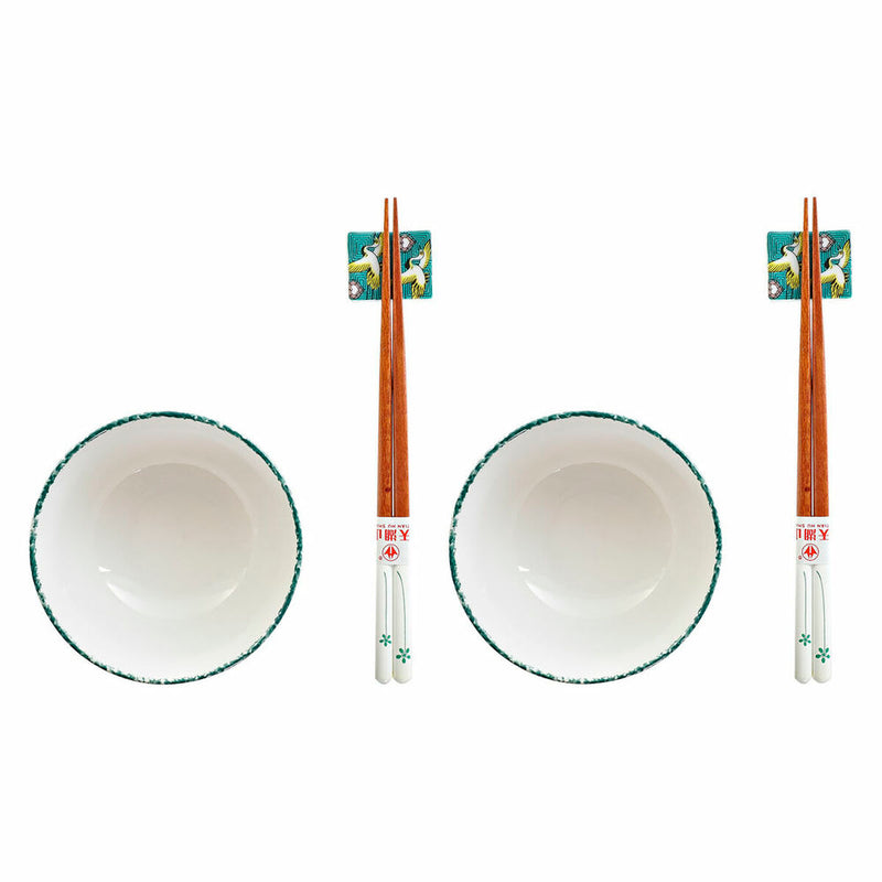 Sushi-sæt 25 x 25 x 6,5 cm Porcelæn Træ Hvid Grøn Orientalsk (6 Dele) (25 x 25 x 6,5 cm) (6 dele)