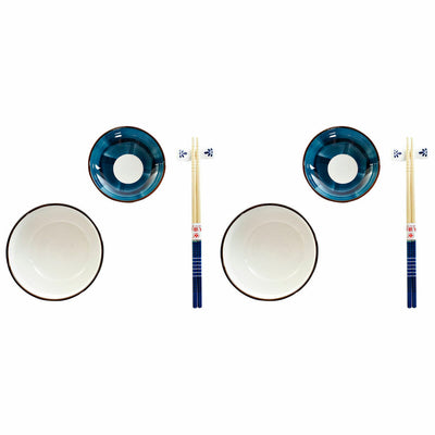 Sushi-sæt 34 x 29,5 x 7,3 cm Porcelæn Blå Hvid Orientalsk (34 x 29,5 x 7,3 cm)