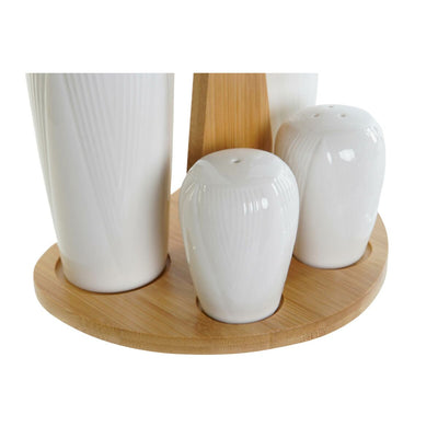 Sæt til krydderier DKD Home Decor Hvid Natur Bambus Porcelæn 18 x 15 x 20 cm 5 Dele
