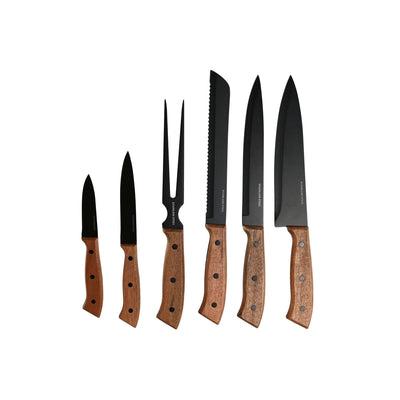 Knivsæt Home ESPRIT Sort Rustfrit stål Akacie 4 x 1 x 33 cm 6 Dele