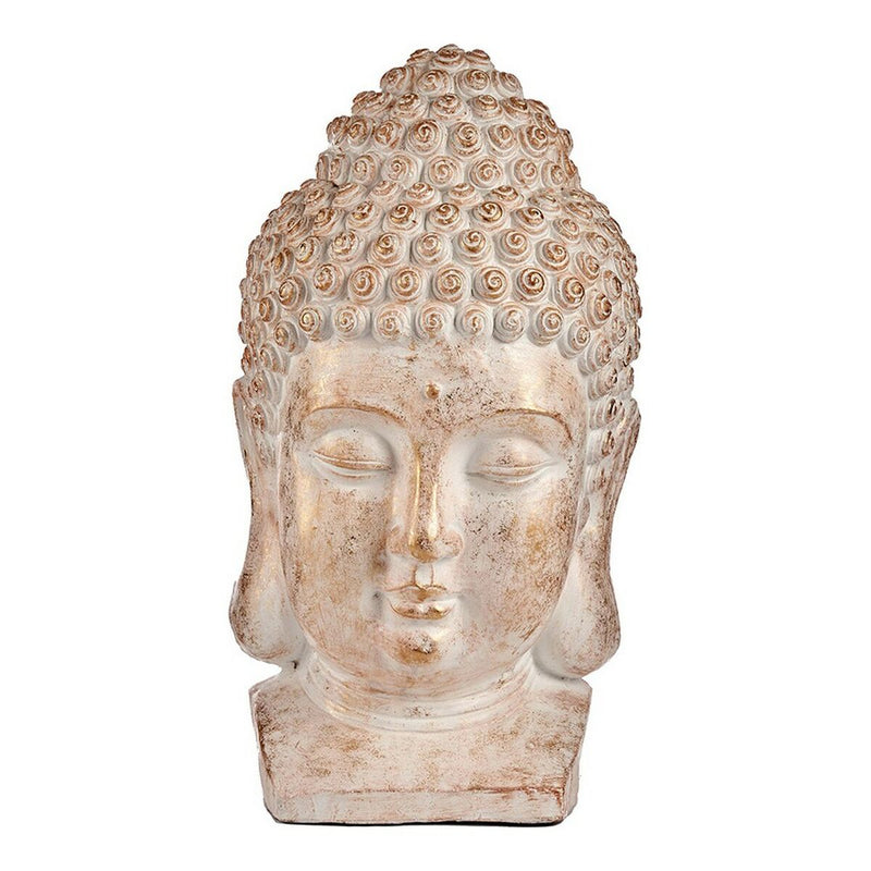 Dekorativ havefigur Buddha Hoved Hvid/Guld Polyesterharpisk (35 x 65,5 x 38 cm)