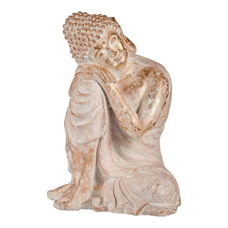 Dekorativ havefigur Buddha Hvid/Guld Polyesterharpisk (35,5 x 54,5 x 42 cm)