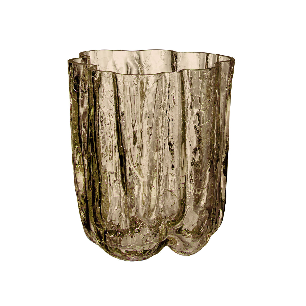 Kosta Boda Crackle vase i glas, 12,1 cm høj, farven taupe