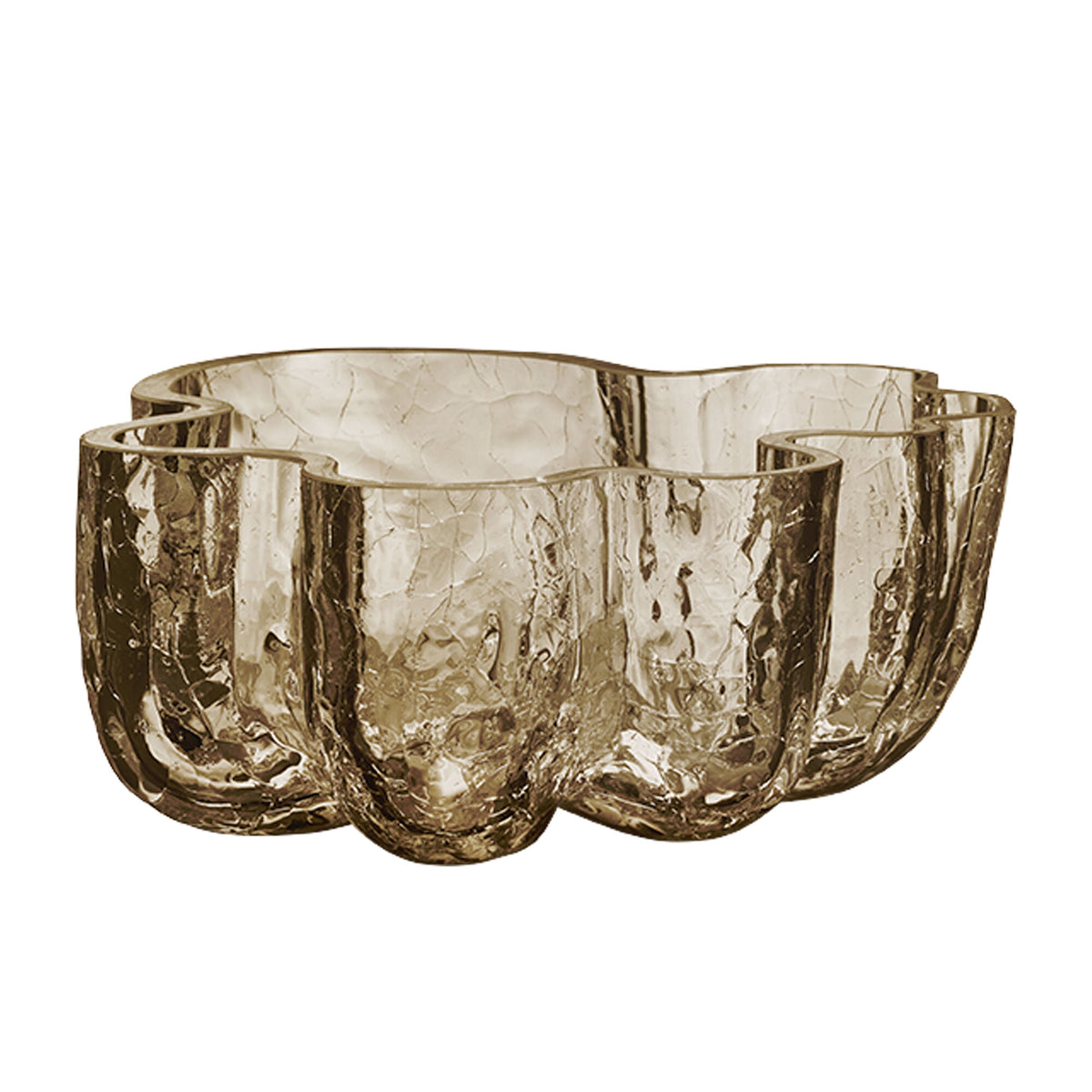 Kosta Boda Crackle skål i røget taupe glas, 25 cm, set på et bord
