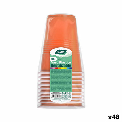Plastikglas & Plastikkrus Algon Orange 48 stk 450 ml 10 Dele
