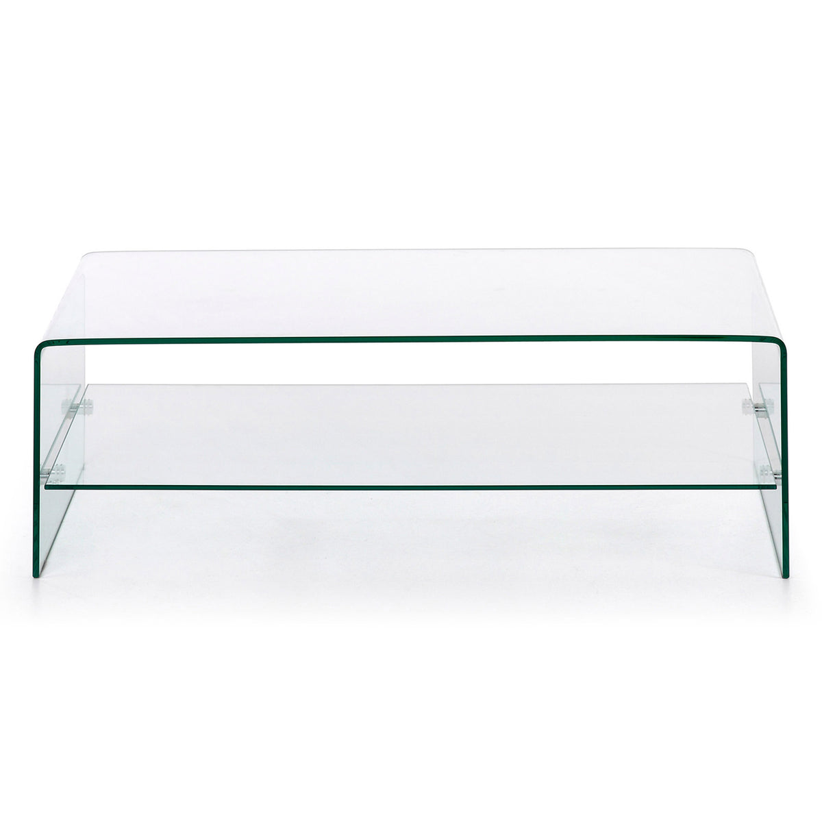 Burano sofabord fra Kave Home i klar glas med hylde, 110 x 55