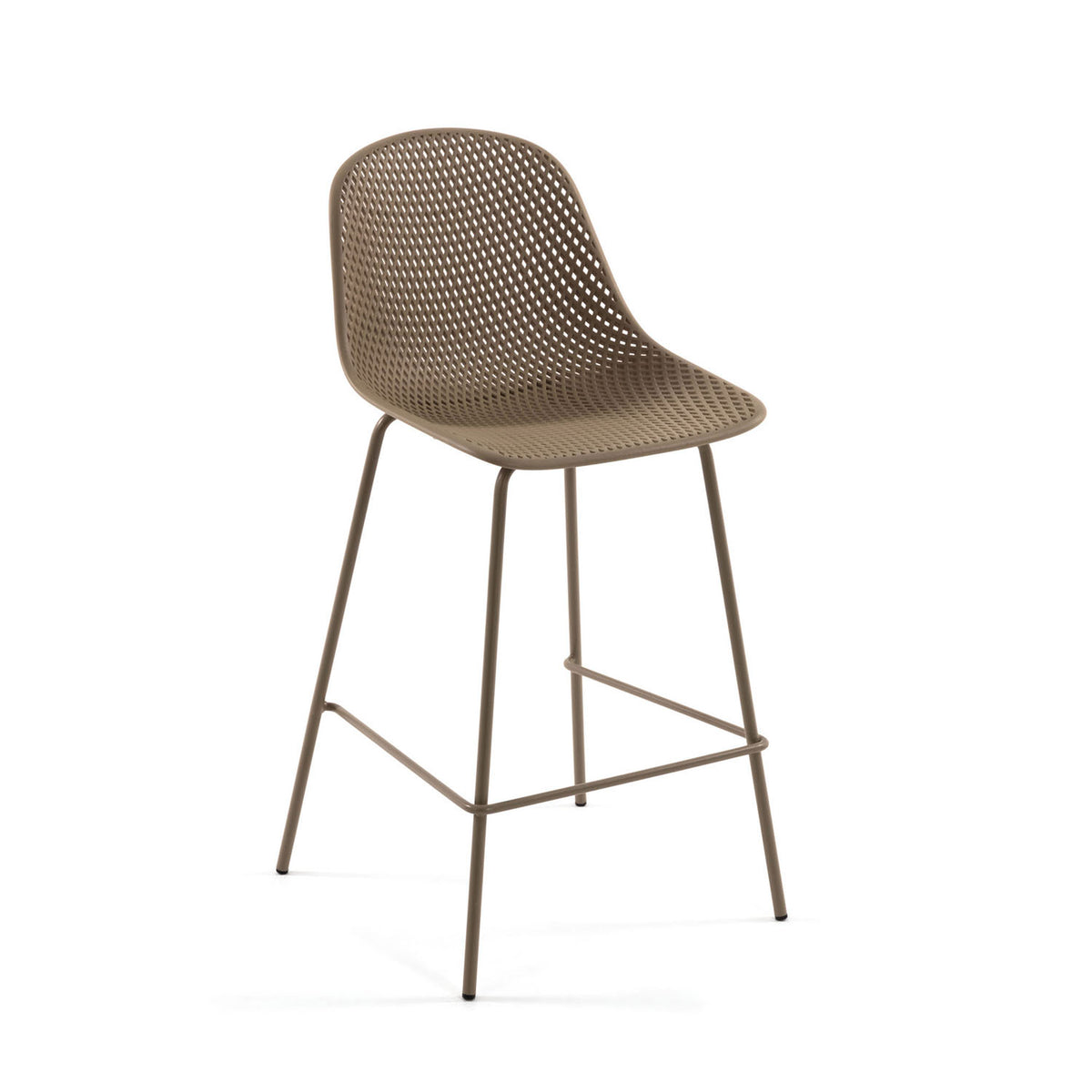 Kave Home Quinby barstol i beige plast og metal med ryglæn og fodstøtte