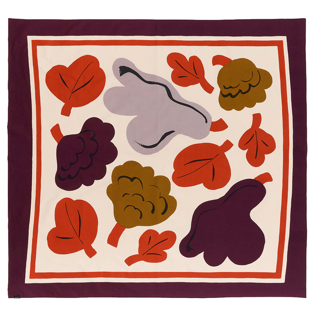 Marimekko Kukasta Kukkaan dug i terracotta, 140 x 140 cm, med mønster inspireret af humlerne