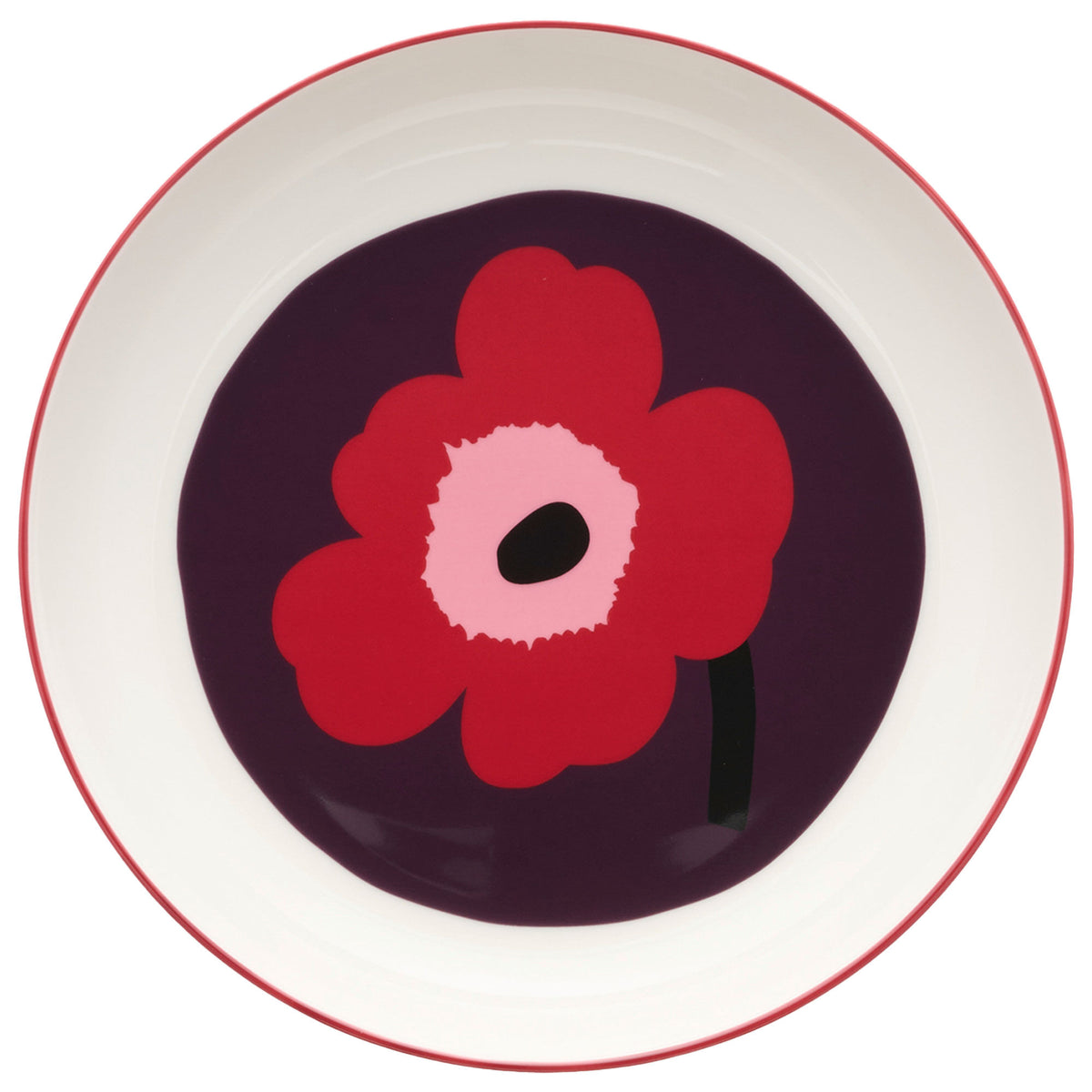 Marimekko Oiva dyb tallerken med Unikko-mønster i cranberry og pink, 20,5 cm