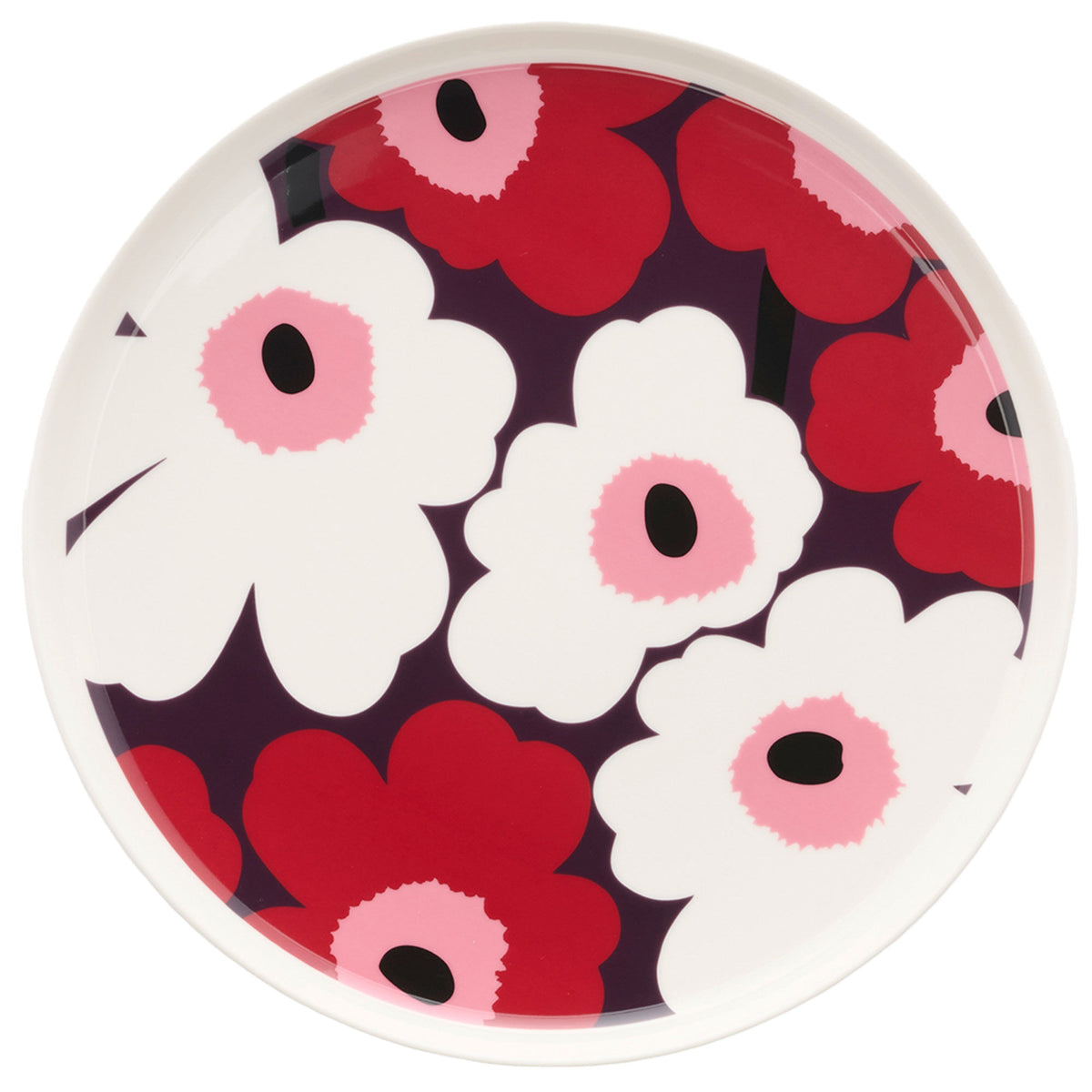 Marimekko Oiva Unikko middagstallerken i cranberry og pink, 25 cm