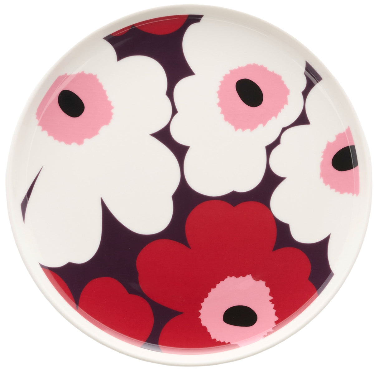 Marimekko Oiva Unikko tallerken på 20 cm i cranberry og pink med blomstermønster