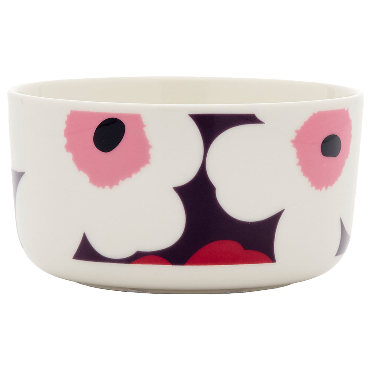 Marimekko Oiva Unikko skål i cranberry og pink med blomstermønster