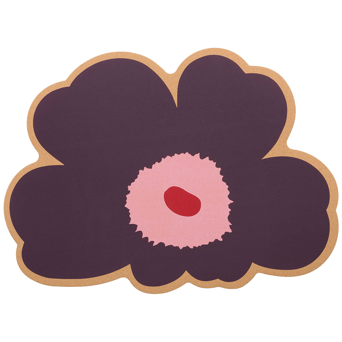 Marimekko Unikko formskåret bordunderlag i kork i cranberry og pink