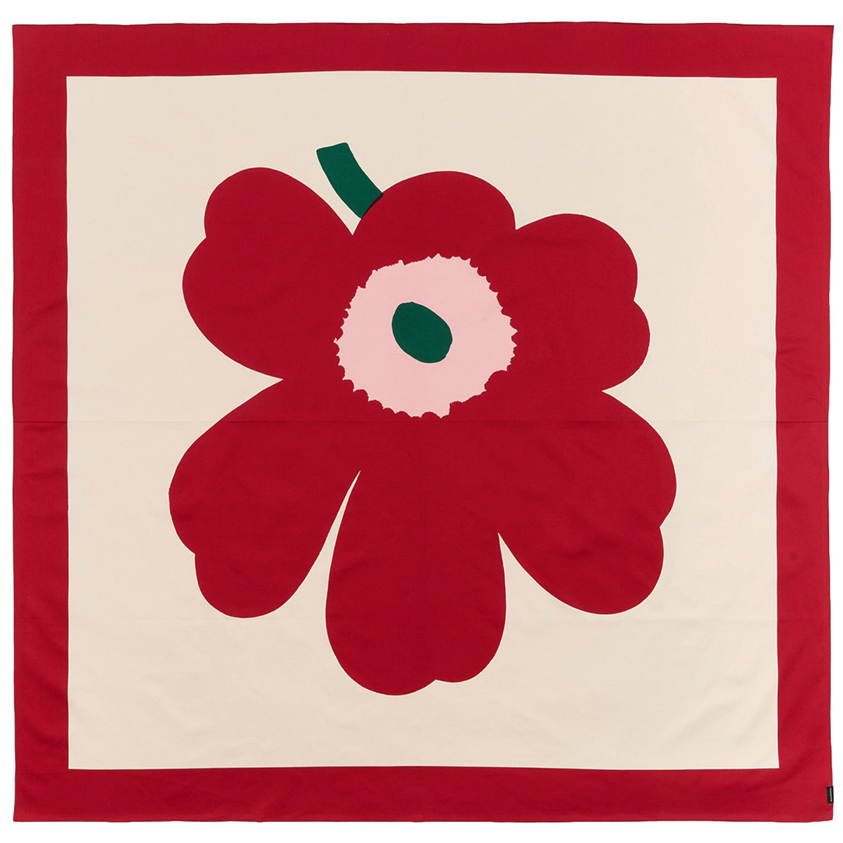 Marimekko Unikko dug i cranberry og rose med storblomstret motiv, 140 x 140 cm