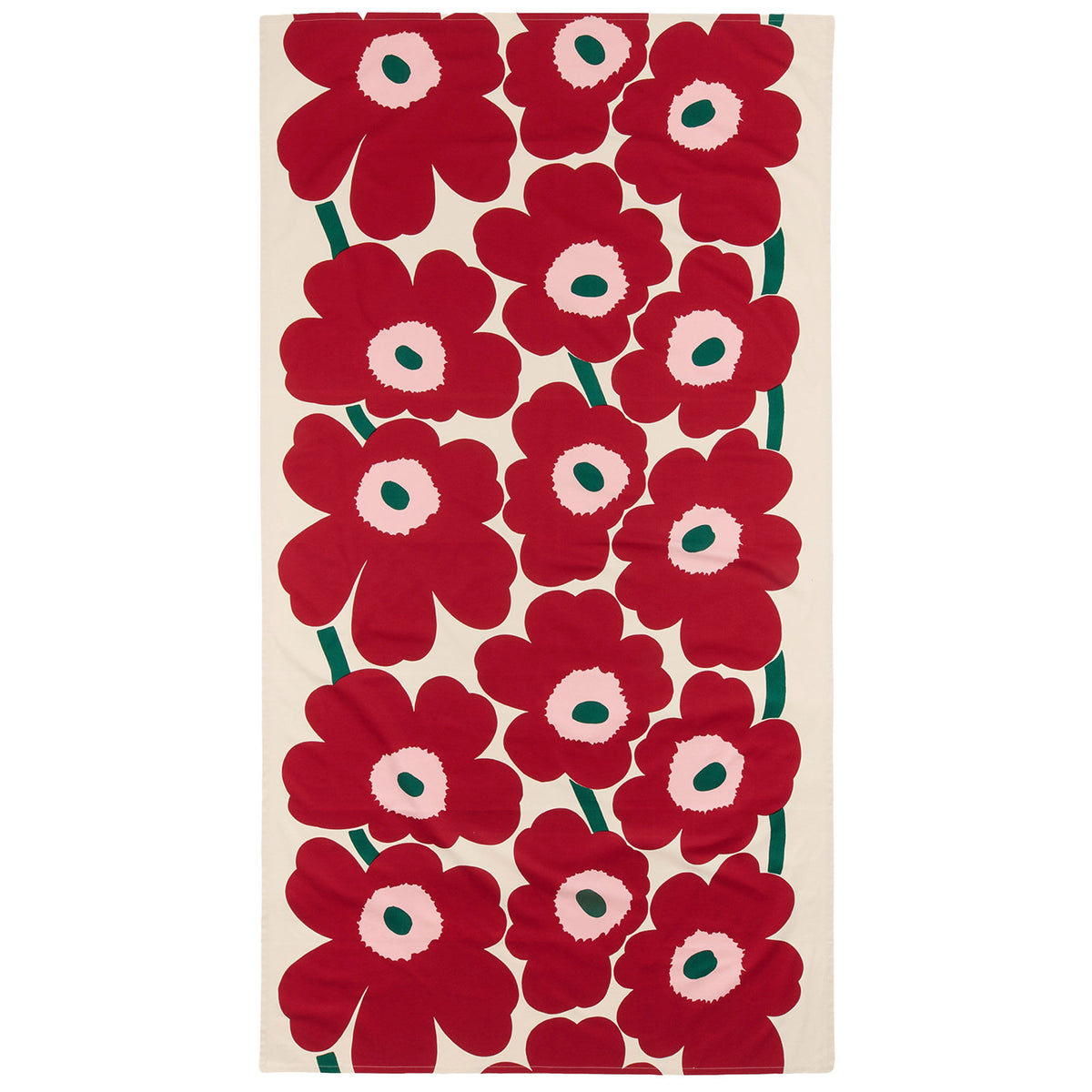 Marimekko Unikko dug i cranberry og rose med valmuemønster, 135 x 250 cm