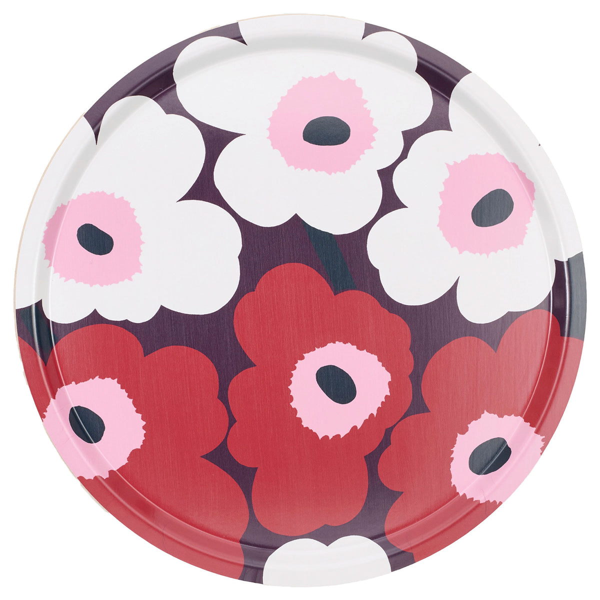 Rummelig Marimekko Unikko bakke på 46 cm med blomstermønster i rød, hvid og lilla