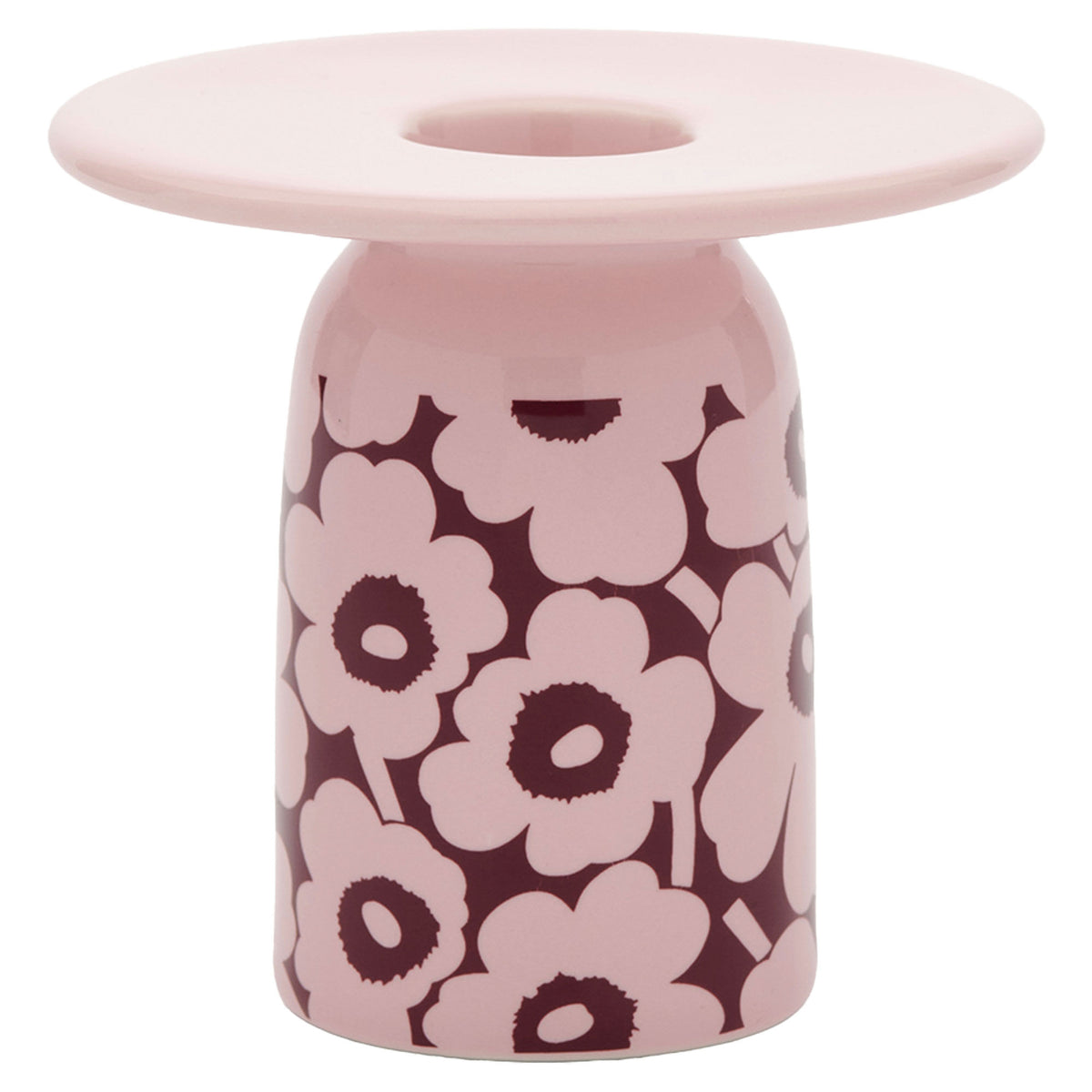 Marimekko Pieni Unikko lysestage på 8 cm i rosa og vinrød med Unikko-mønster